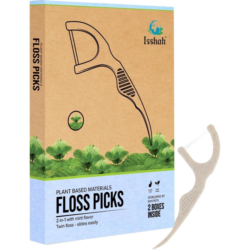 image:imageNatural Dental Floss Picks 100 Count  Vegan Eco Friendly Sustainable Dental Flossers  Twin Floss CharcoalMint