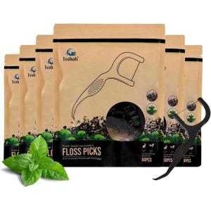 Isshah Floss Picks (300 Count) – Plant Based Dental Floss Picks for Superior Oral Care, Dental Hygiene, and Gum Health, Cruelty Free Tooth Floss Picks Single Thread (Mint)(Charcoal)