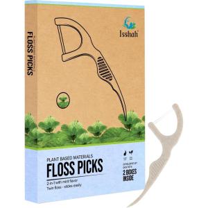 Natural Dental Floss Picks (100 Count) – Vegan, Eco Friendly, Sustainable Dental Flossers – Twin Floss (Charcoal)(Mint)