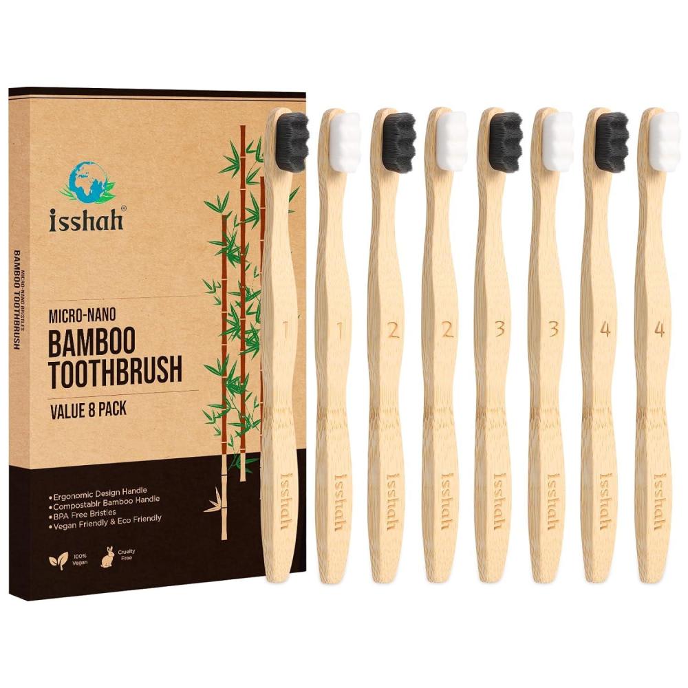 image:imageIsshah Extra Soft Bamboo Toothbrush Micro Nano 20000 Bristles Toothbrushes for Sensitive Gum FSC Certified and PETA Approved Pack of 8