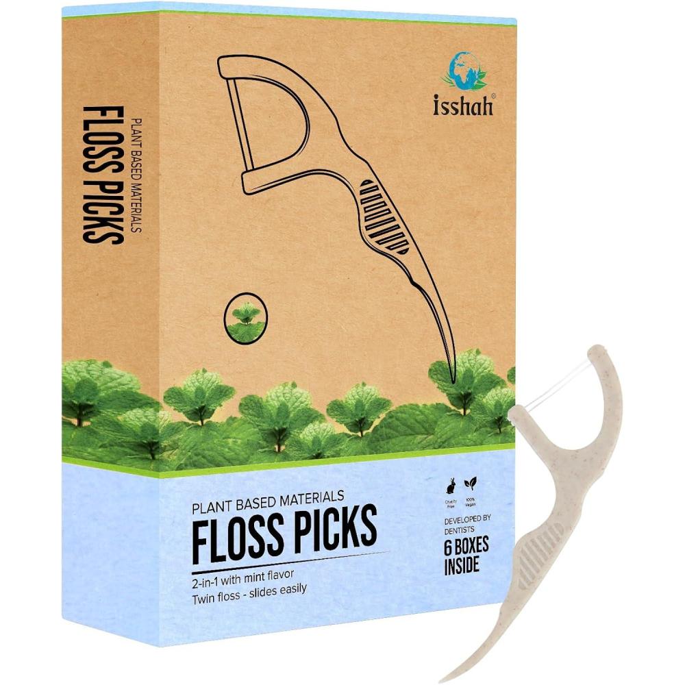 image:imageNatural Dental Floss Picks 300 Count  Kraft Paper Box Packaging Plant Based PETA Approved Vegan Eco Friendly Sustainable Dental Flossers  Twin Floss MintMint