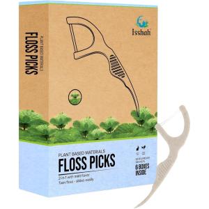 Natural Dental Floss Picks (300 Count) – Kraft Paper Box Packaging, Plant Based, PETA Approved Vegan, Eco Friendly, Sustainable Dental Flossers – Twin Floss (Mint)(Mint)